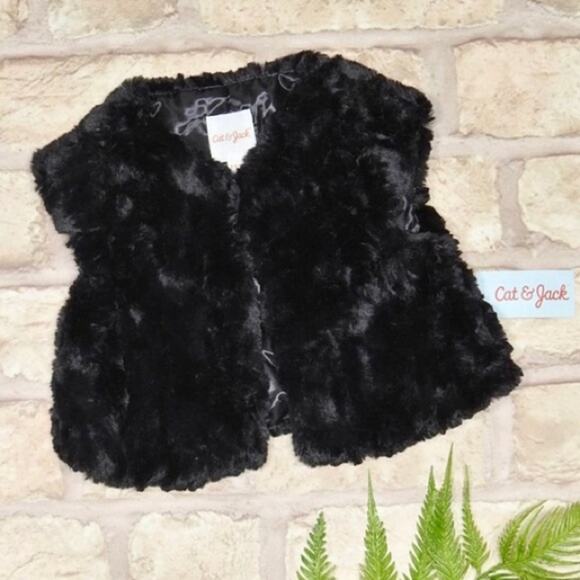 Cat Jack Vest Girls Size Large Faux Fur Black Ebony Special Occasion 10/12 - Picture 1 of 6